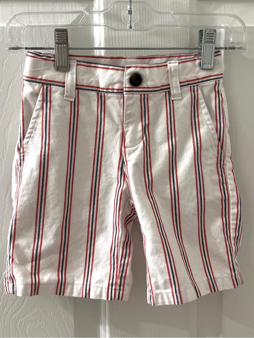 Janie And Jack Boys White Red Blue Stripe Cotton Chino Pants Sz 3 Adj Waist